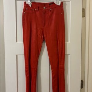 Rag & Bone Red Straight Leg High-Rise Leather Pants